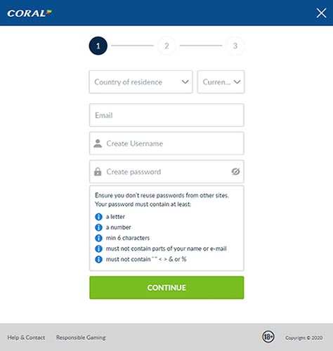 Регистрация в казино Coral