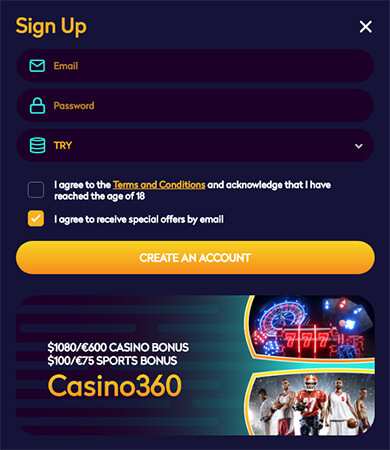 Регистрация в Casino360