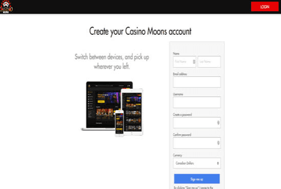 Регистрация в казино Moons